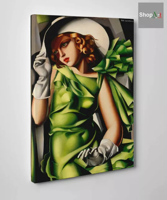 🎨 Tamara de Lempicka Donna in Verde Stampa su Tela Canvas Vernice Pennellate 💋