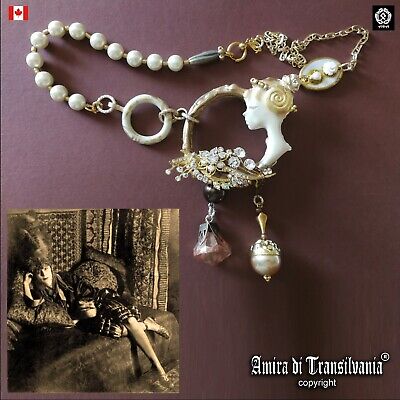 art deco nouveau jewelry necklace pendant luxury retro liberty woman doll flower