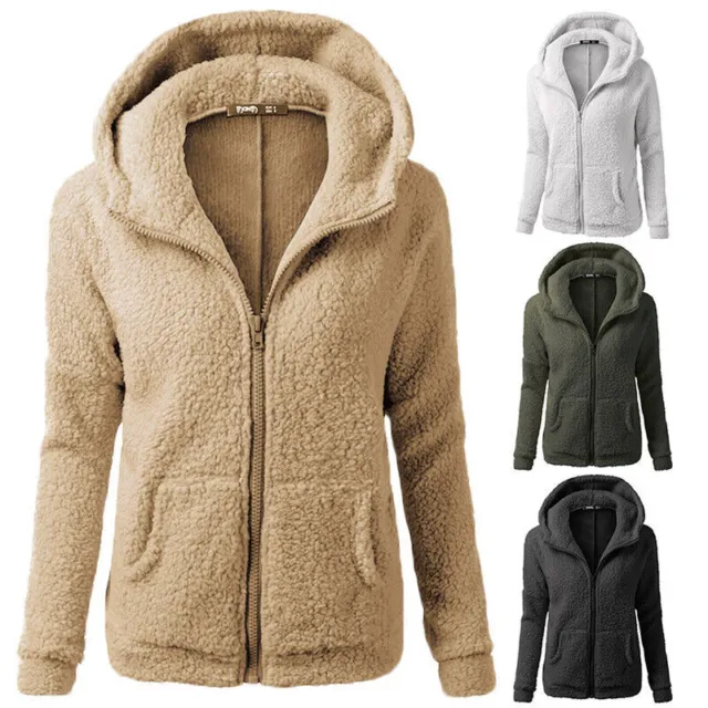 Ladies Fleece Cardigan Jacket Outwear Womens Winter Warm Teddy Bear Fluffy Coat