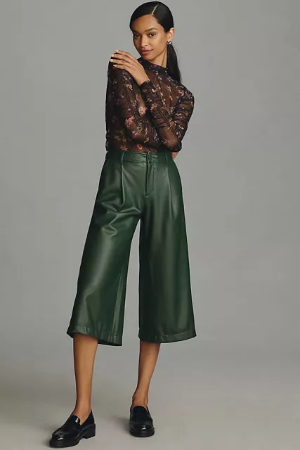 By Anthropologie Faux Leather Culottes new with tag nwt green color size 4