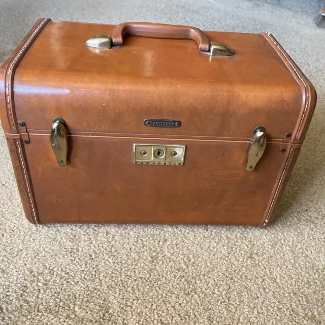 Vintage Samsonite Luggage Suitcase Cosmetic Train Case Leather w/o key