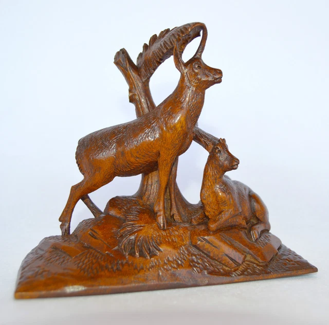 Antique Black Forest Hand Carved Wood Sculpture Figurine Chamois