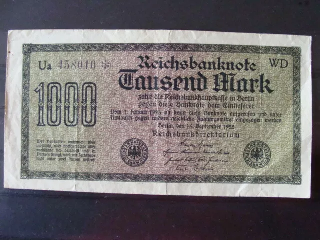 deutsches reich münzen, banknoten, Tausend Mark, 15.Sept.1922