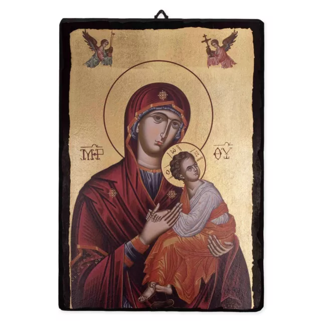 Quadro Sacro Icona su tavola Legno MASSELLO con foglia Oro MADONNA DEL PERPETUO