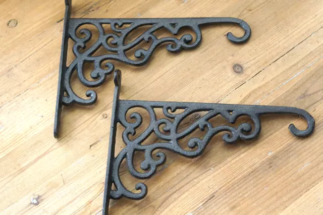2 LARGE Cast Iron Victorian Style Plant Hooks Garden Hanger Wall Barn Fence Hook