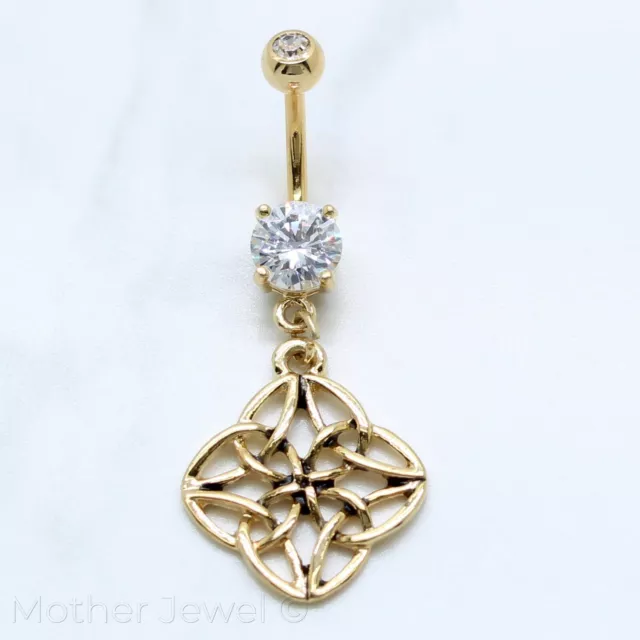 Celestial Knot Simulated Diamond 14K Yellow Gold Triple Plated Belly Navel Ring