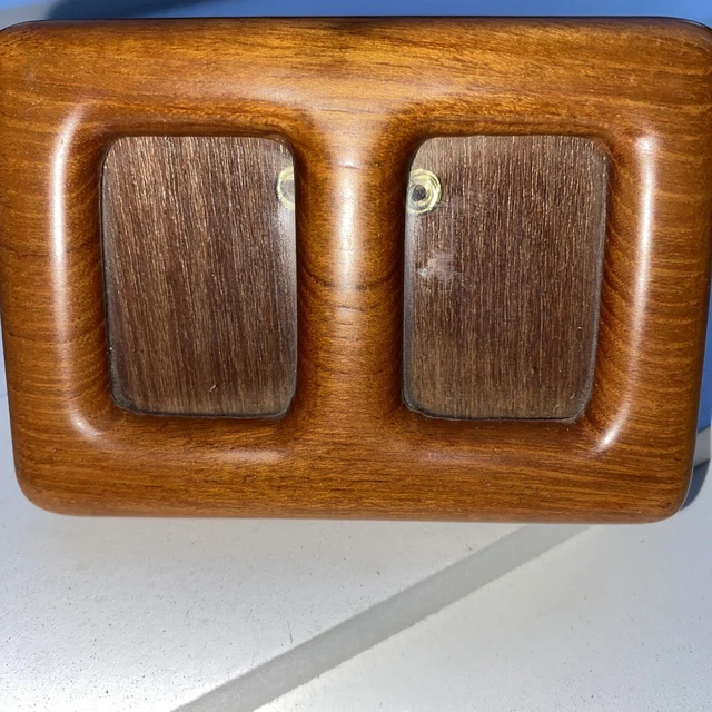 Vtg MCM RARE teak picture photo frame Rounded Corners Panoramic 4x3 For Two 1x2