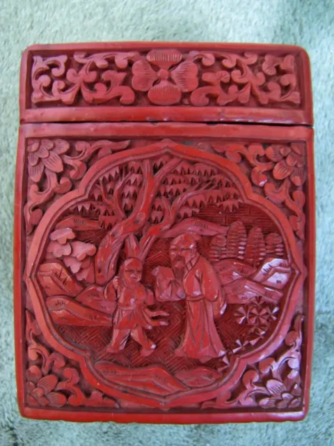 Antique Chinese Red Cinnabar Lacquer Box