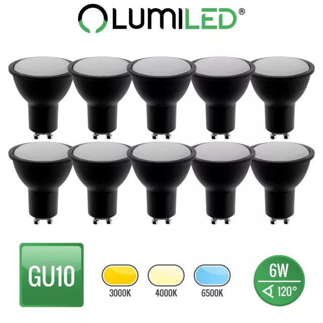 LUMILED 10x GU10 LED Leuchtmittel 6W = 60W 120° 230V Reflektor Spot schwarz