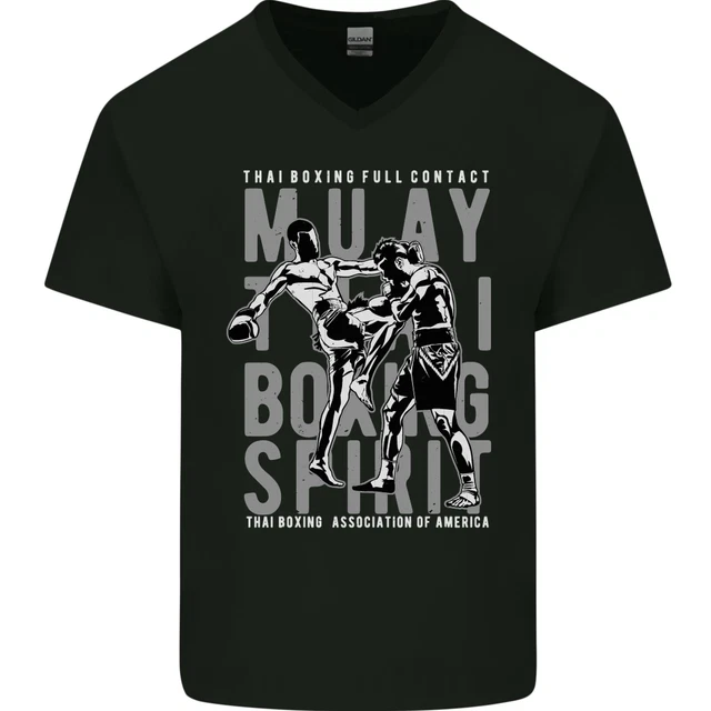 T-shirt da uomo Muay Thai Boxing Spirit MMA Kick Boxing collo a V cotone