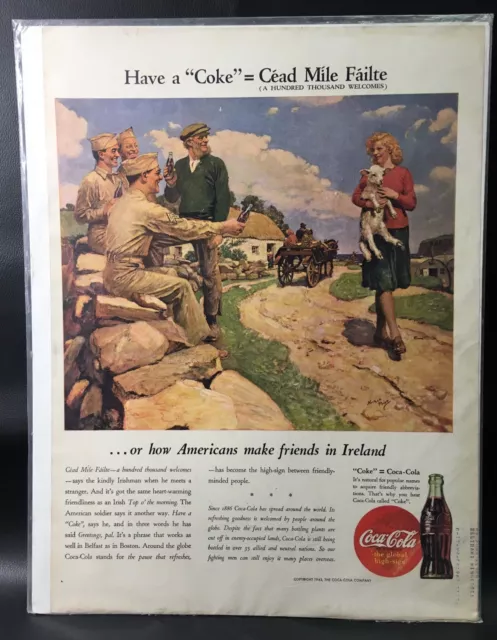 1943 Magazine Classic Advertisement Coca Cola Have a Coke Cead Mile Failte Ad