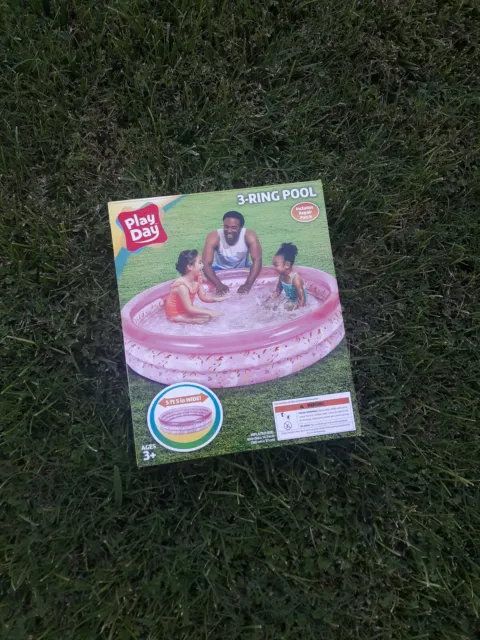 Play Day 3 Ring Pool 5ft 5in Inflatable Kid Pink Unicorn Swimming Pool Brand New