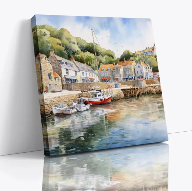 Harbour Coastal Scenic Square Canvas Print Picture Gift Modern Wall Art Poster
