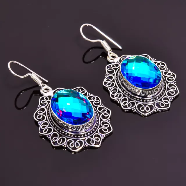 Boucles d'oreilles angulaires vintage en argent sterling 925 pierre...