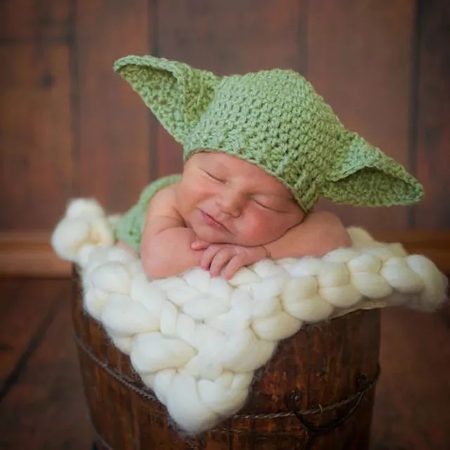 Costume bambino neonato Yoda oggetti di scena fotografici Star Wars all'uncinetto lavorato a maglia bambino