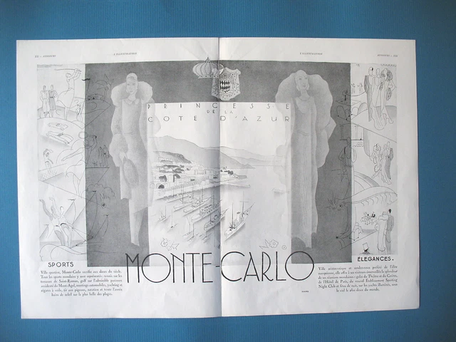 Publicite De Presse Monte Carlo Ville Sportive Sports Elegances French Ad 1930