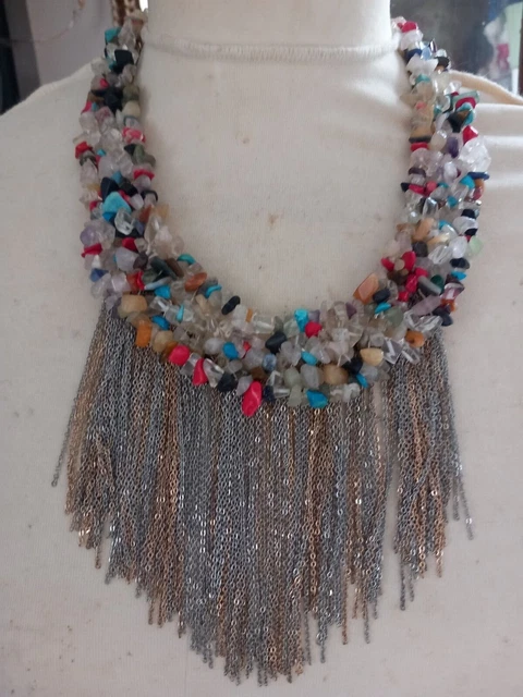 Collier Pendentif Vintage Signé Linda Hattab - Métal Doré - Style Chic - Occasion En Excellent état