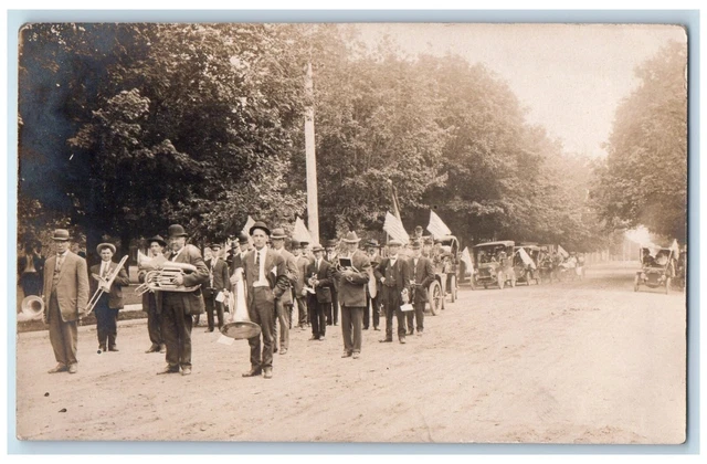c1910s Parade Band Instruments Patriotic Hart MI RPPC Photo Postcard
