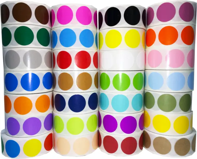 Circle Color Dot Stickers | 1" Inch Round | 500 Pack | Pick One Color