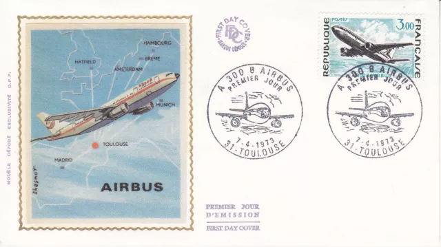 Enveloppe 1er jour FDC Soie 1973 Airbus Avion A. 300.B