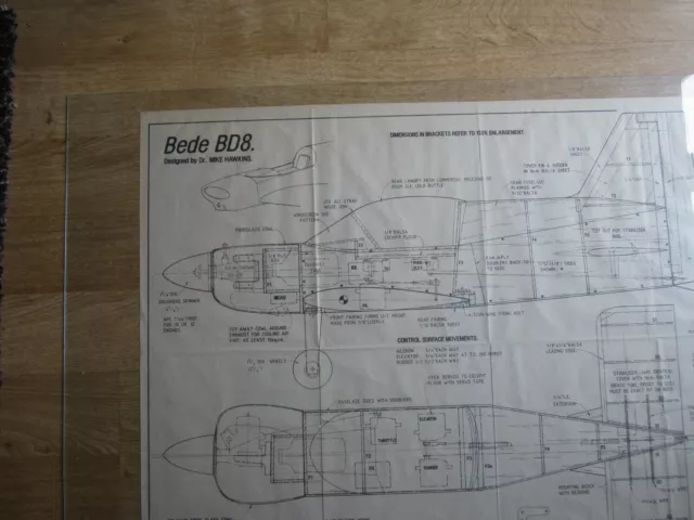 Bede B8 MODELL FLUGZEUGPLAN 29" FLÜGELSPANNWEITE Dr. Mike Hawkins VINTAGE