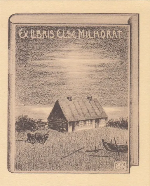 Exlibris Bookplate Lichtdruck Erich Hübner 1883-1920 Chalet De L'Agriculteur