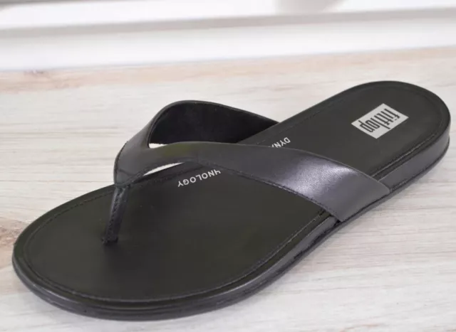 New FitFlop GRACIE Leather Toe Post Flip Flops Thong Sandals Size 6 37 BLACK