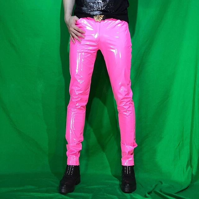 VIVICOLOR Pantalon en Cuir Bleu pour Homme Pantalon en Simili Cuir Orange Pantalon de discothèque Brillant métallisé