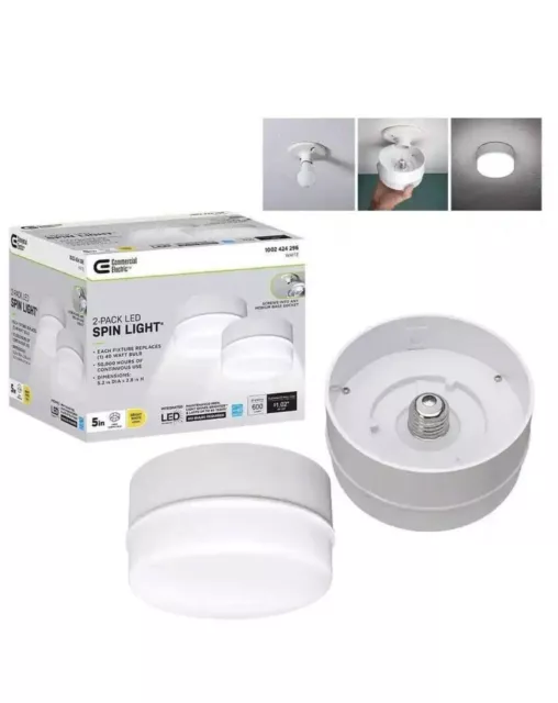 COMMERCIAL ELECTRIC SPIN Light 5 in. White LED Flush Mount Ceiling