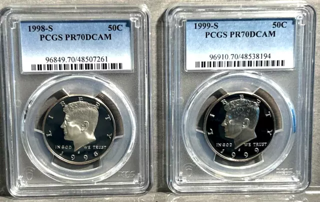 PCGS Coin Lot of 2-1998 & 1999-S Kennedy Half Dollar - PR 70 DCAM
