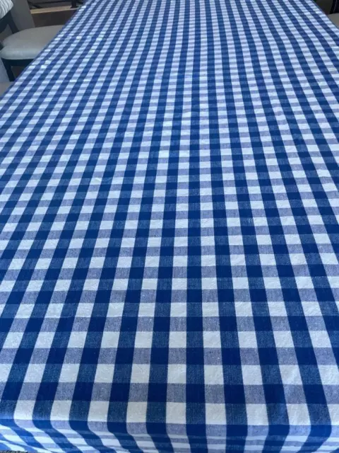 Tablecloth 92" x 55" BLUE and WHITE CHECK 100% cotton HANDWOVEN in India