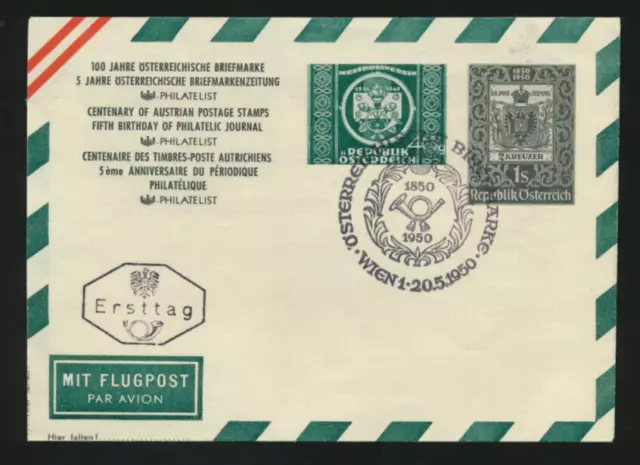 Ersttag Ganzsachen-Aerogramm 1950 100 Jahre Österr. Briefmarke  (Z11)