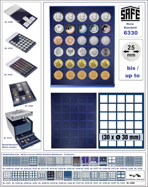 Safe médailliers box monnaies 6330 nova Standard 30 Carrés cases 30-31mm Bleu