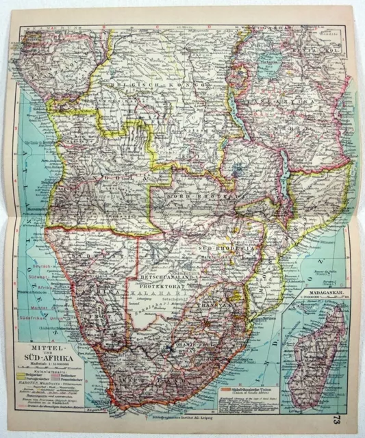 Central & South Africa - Original 1931 German Map by Meyers. Rhodesia