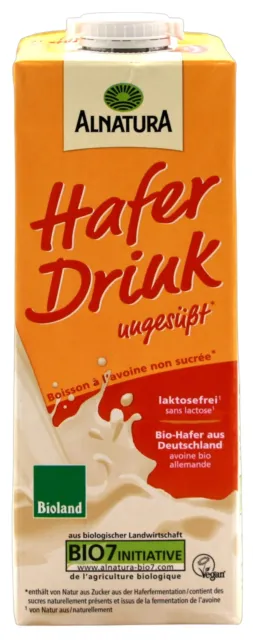 Alnatura bevanda biologica avena non zuccherata senza lattosio vegana 8 x 1 litro NUOVO MHD 2/24