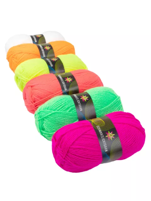 50g Schwarzlicht Neon Wolle Garn Stricken Häkeln DIY Uni 130lfm UV-aktiv PSYWORK