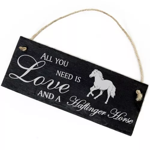 Schiefertafel Reitdeko Haflinger Pferd Schild 22 x 8 cm All you need is Love and