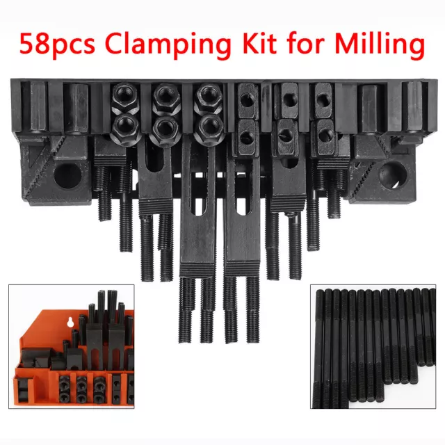 Clamping Bolt Metal 58 pc M12 T-Nut Kit Hold Down Set Milling Machine Clamp Tool