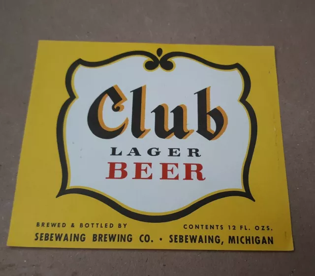 Club Lager Beer Vintage Beer Label Sebewaing Brewing Co. Michigan MI