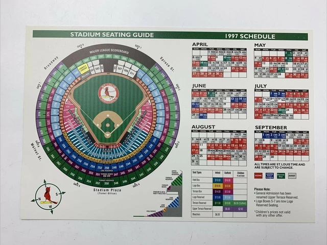 ST LOUIS CARDINALS Baseball Stadium Seating Guide 1997 Schedule EUR 5,76 - PicClick FR