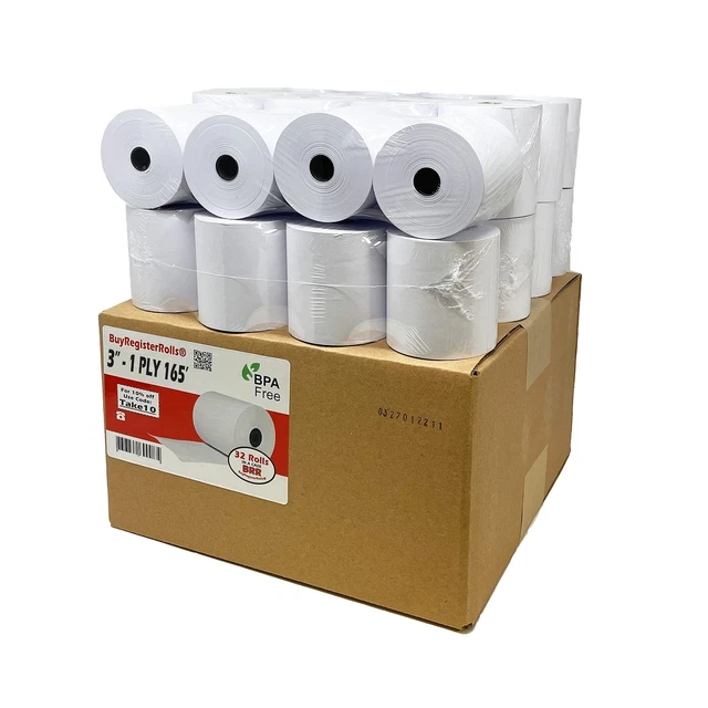 (32 Rolls) 3" x 165' 1 Ply Bond (Non &#8211;Thermal Kitchen Printer Paper) POS R
