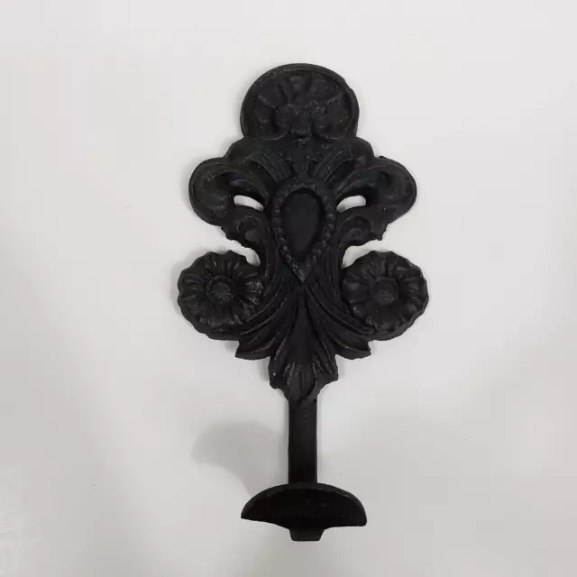 Vintage Cast Iron Coat Hook Hat Holder Ornate Shape Wall Decor Storage 7.5in T