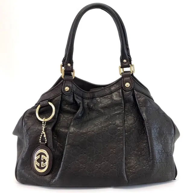 Authentic GUCCI Sukey Guccissima Shoulder Tote Bag GG Leather Dark brown Genuine