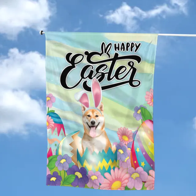 Happy Easter Flag, Shiba inu Dog Flag, Easter Garden Decor, Easter Gif