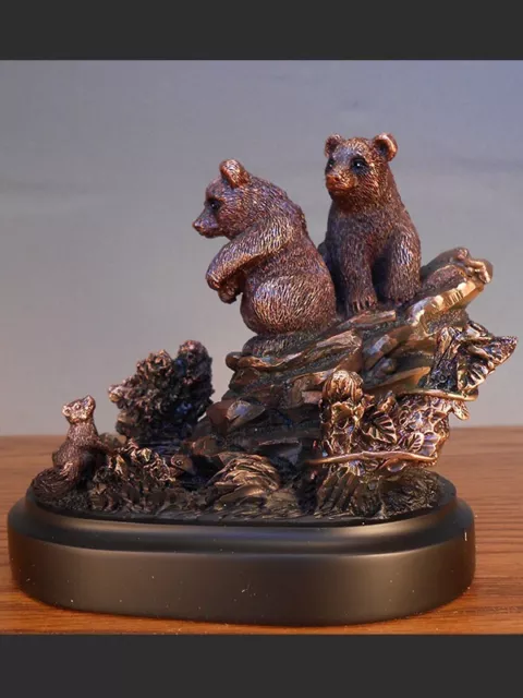 Family of Grizzly Montana Bears  Mini Sculpture Great Detail Brass Art Bronze