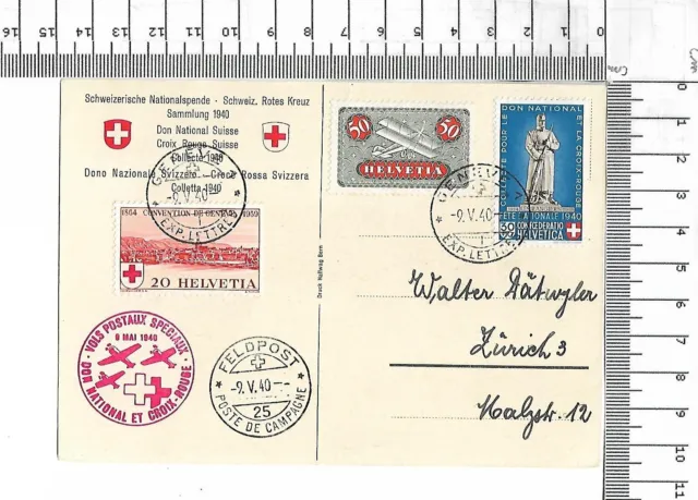 1940 9 Mai croix rouge Feldpost Postkarte Vols postaux speciaux Geneve ; 61666