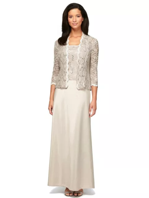 New Alex Evenings 4121198 Sequin Lace and Chiffon Dress with Lace Jacket