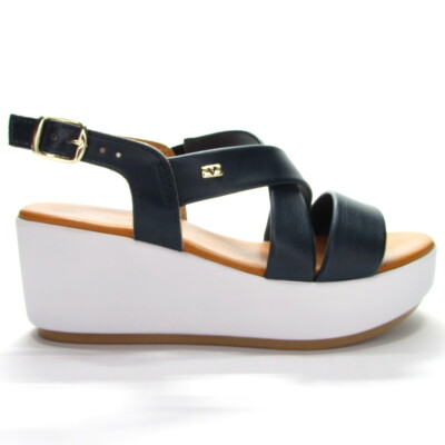 Valleverde Valleverde sandali donna 24400 zeppa media 7 cm plateau 4 cm pelle blu 