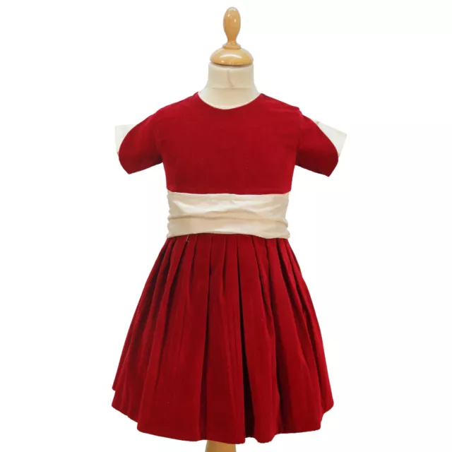 Girls Red Velvet & Cream Silk Victorian Costume, 3/4yr