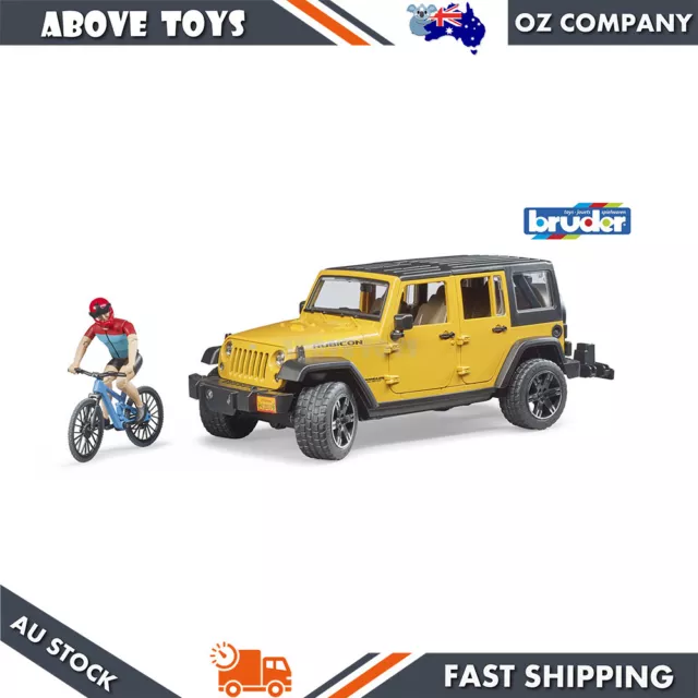 Bruder 1:16 Openable Door Jeep Wrangler Rubicon Unltmd 1 Mountain Bike + Cyclist